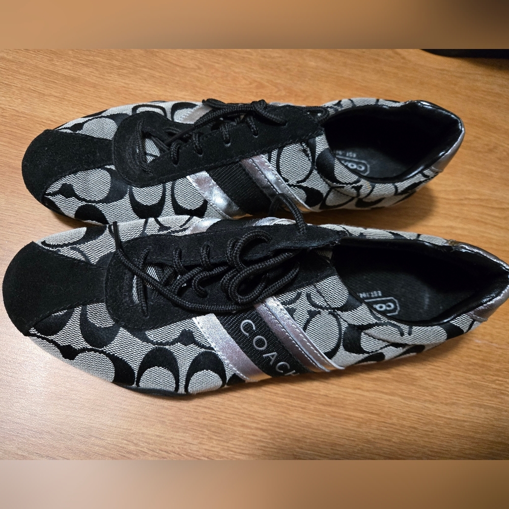 Coach Black and Silver Sneakers Jayme Signature C Black Metallic Silver